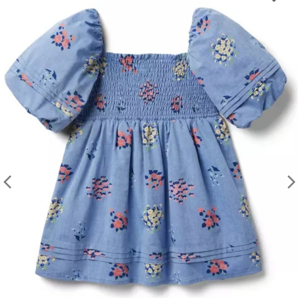 Janie and Jack Floral Smocked Bubble Sleeve Dress